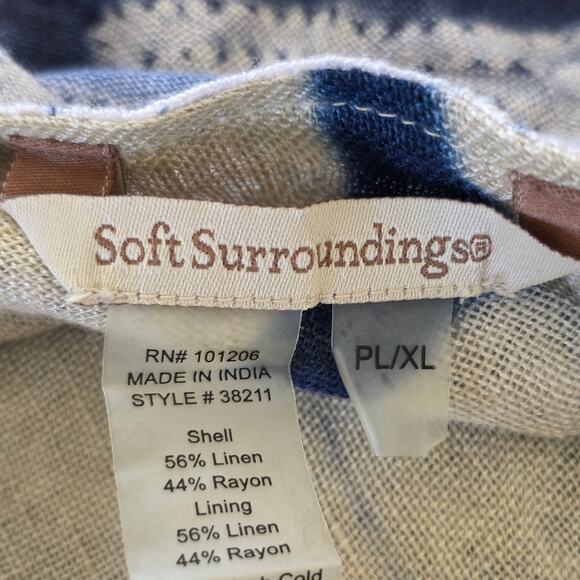 Soft Surroundings Linen Reversible Vest Women Size PL/XL Blue White Boho Shibori - Picture 9 of 11